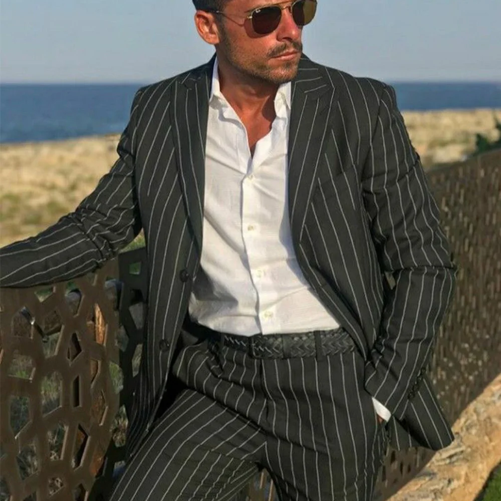 

Men's Striped Suit Two-piece Single-breasted Slim-fit Fashionable Jacket Casual Fashion Groomsman's Clothing Workwear Man Suits