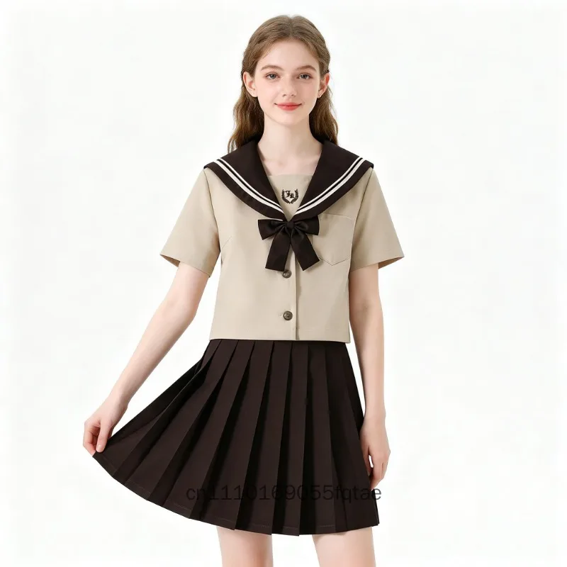 JK-Uniform im japanisch-koreanischen Stil, Milchtee-farbener Matrosenanzug, College-Outfit, langärmelig, Frühling/Herbst, lässiges Schuluniform-Set – Detail 3