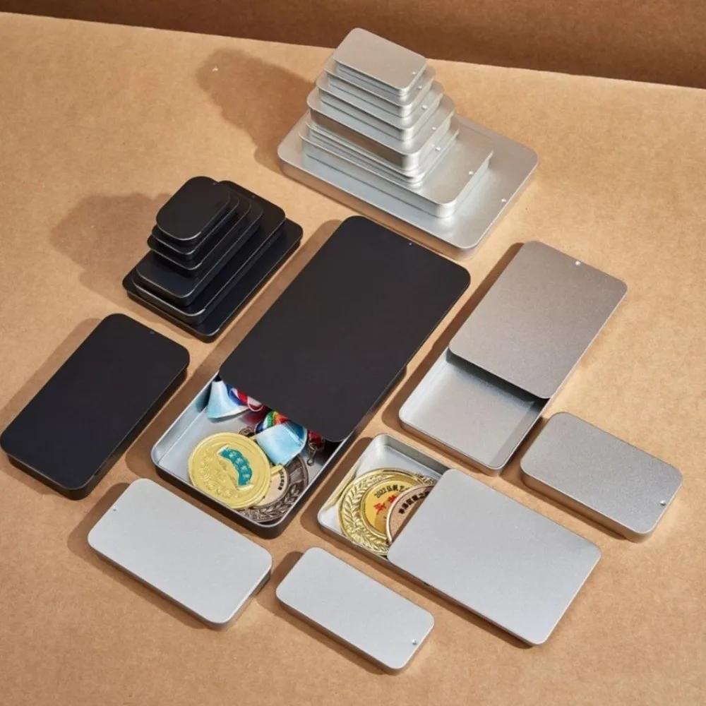 Multi Size Sliding Lid Tin Box Small Size Slide Top Push-Pull Tin Box Metal Rectangular Tinplate Material Storage Tin Box