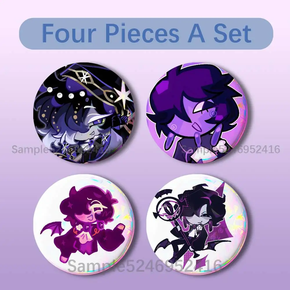 Black Sapphire Cookie 4 Pieces Badge Set Icons Badges Creative Meme Figure Round Tinplate Brooch Bag Clothes Accessories
