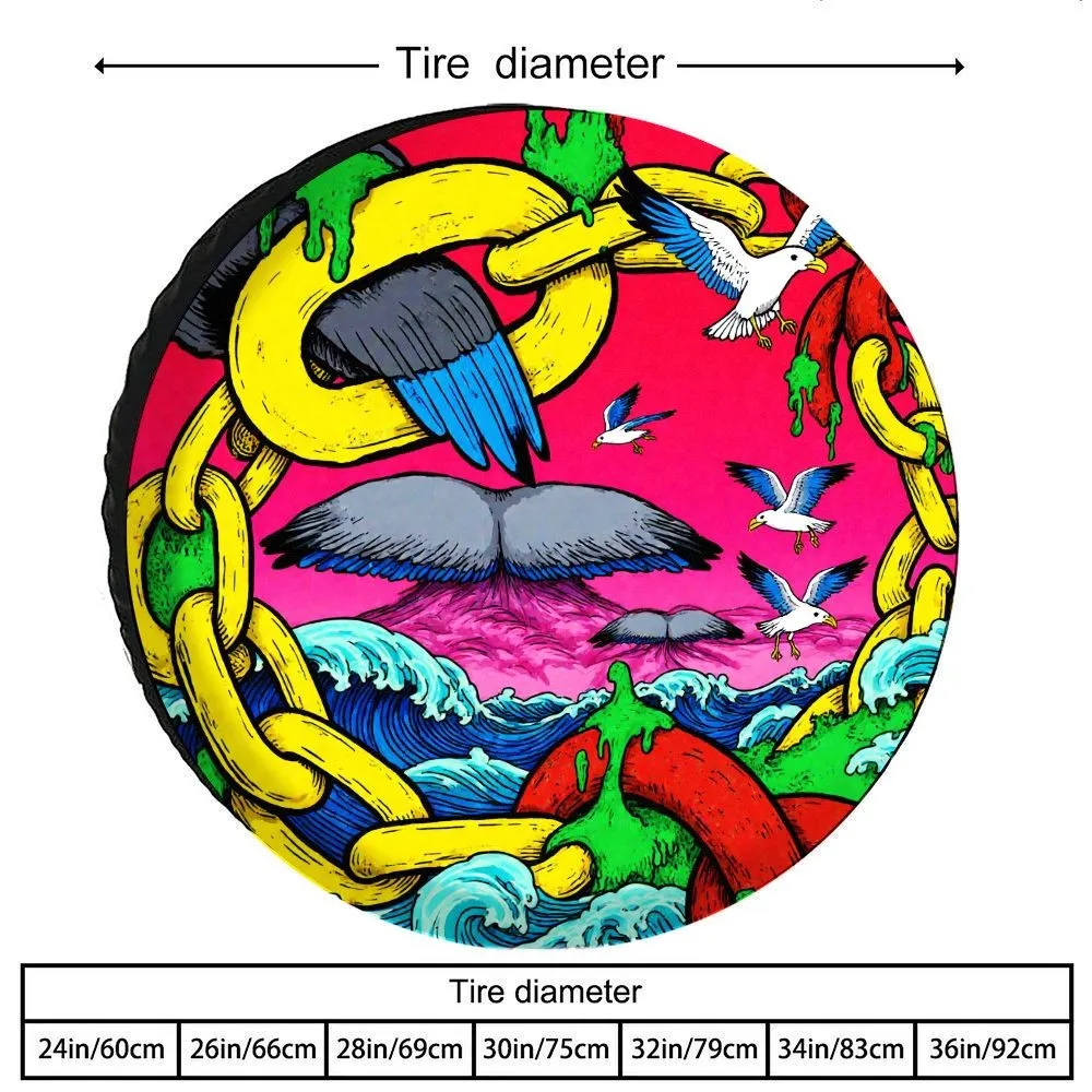 

Whale Ocean Chain Graphic Spare Tire Cover Polyester Waterproof Protective Outdoor SUV Accessory