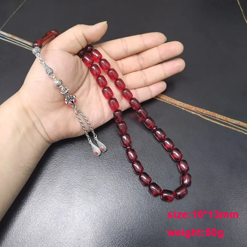 ALBASHAN 10X13MM Red Resin Tasbih  Misbaha prayer beads muslim Accessories Arabic rosary  jewelry Eid gift Islamic Bracelets