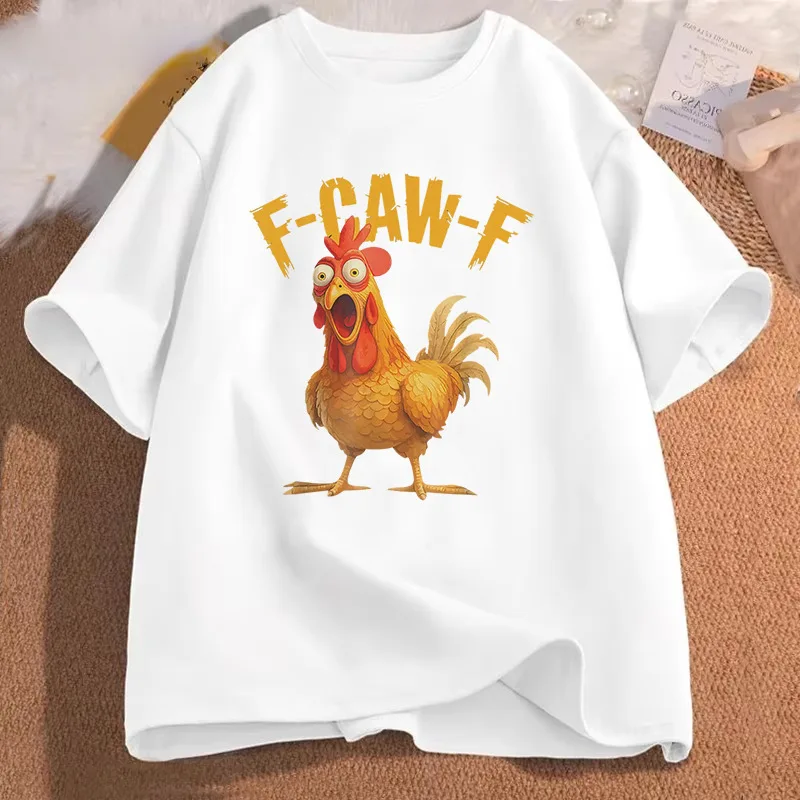 Śmieszna koszulka z krzyczącym kurczakiem F CAW F Tshirt Casual Cotton Short Sleeve FCAWF Chicken T Shirt Męska Damska Luźna Odzież Prezent