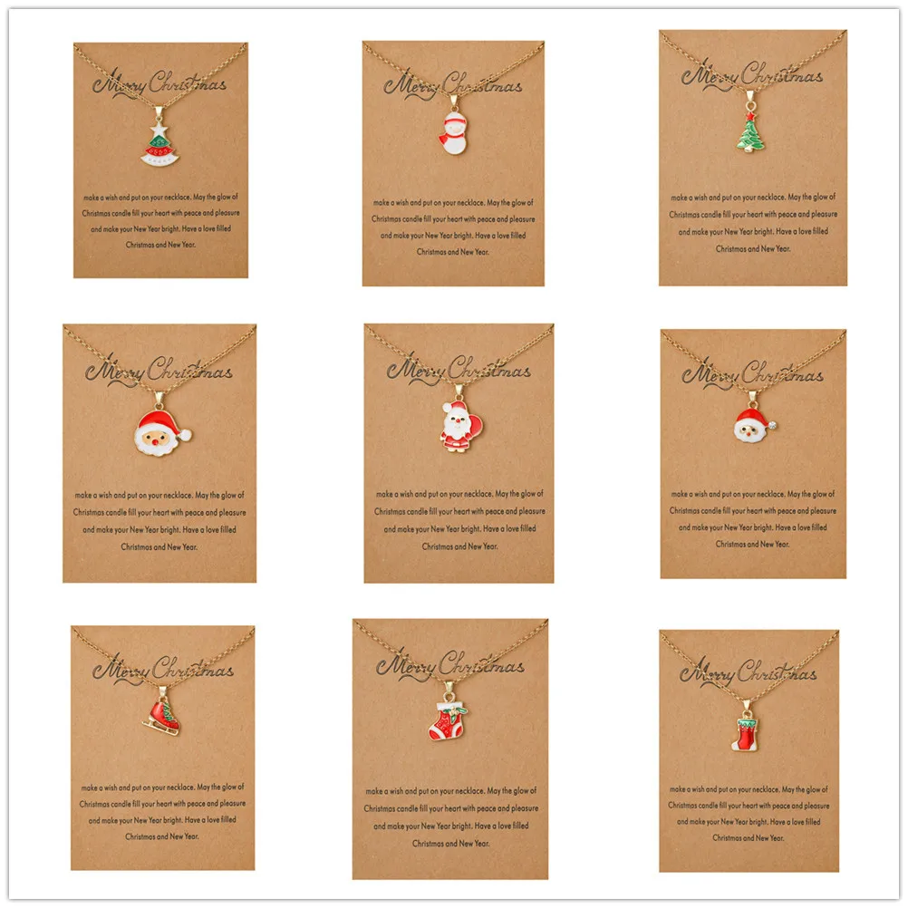 Classic and Popular Santa Claus Autumn/Winter Christmas Gift Card Alloy Pendant Necklace