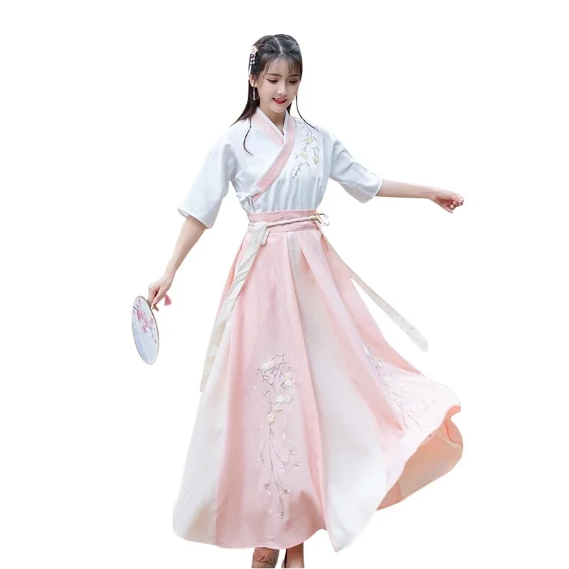 Gaun Hanfu Plum wanita tradisional Cina, 4 warna, kostum tradisional Tiongkok, gaun peri segar, elegan, kinerja panggung, kostum Dinasti Tang, kostum kuno