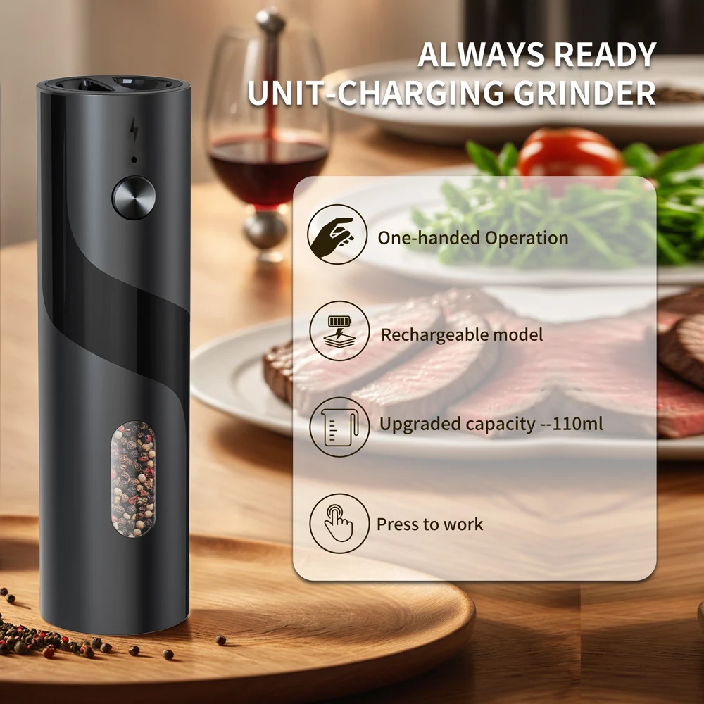 External Adjustable Grinder Portable Mini Design Salt Pepper Mill Rechargeable Electric Spice Grinders in Stock Kitchen Gadgets