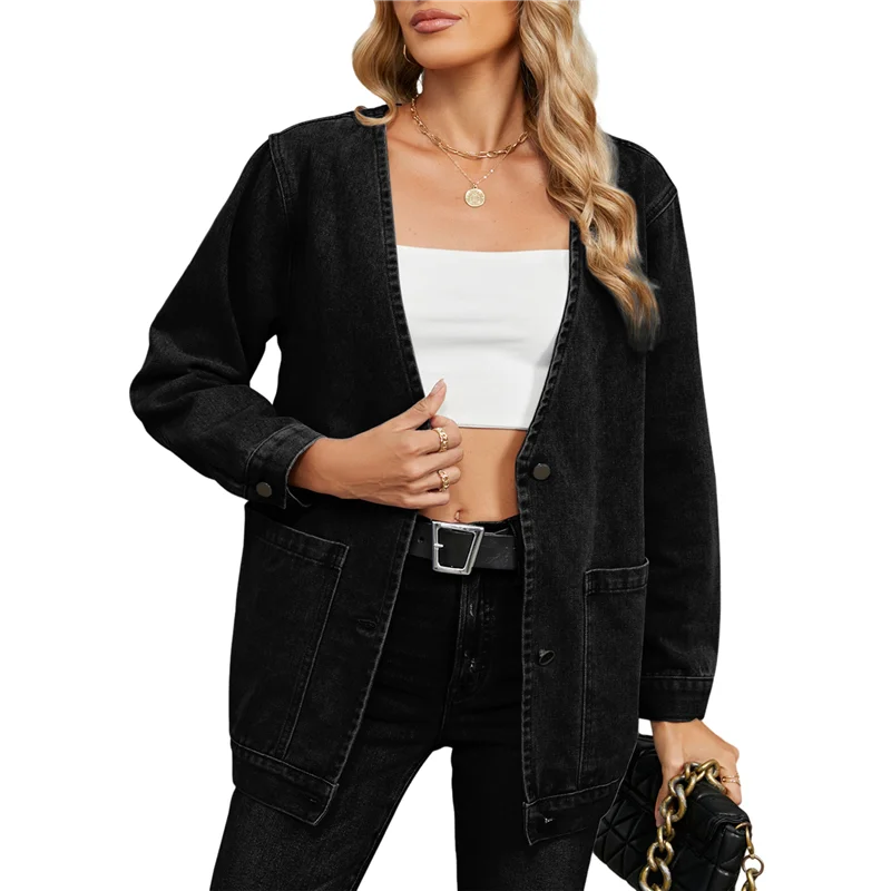 

AA01-Женские осенние модные джинсовые куртки-кардиганы на пуговицах, модные джинсовые зимние пальто с v-образным вырезом и длинными рукавами, верхняя одежда