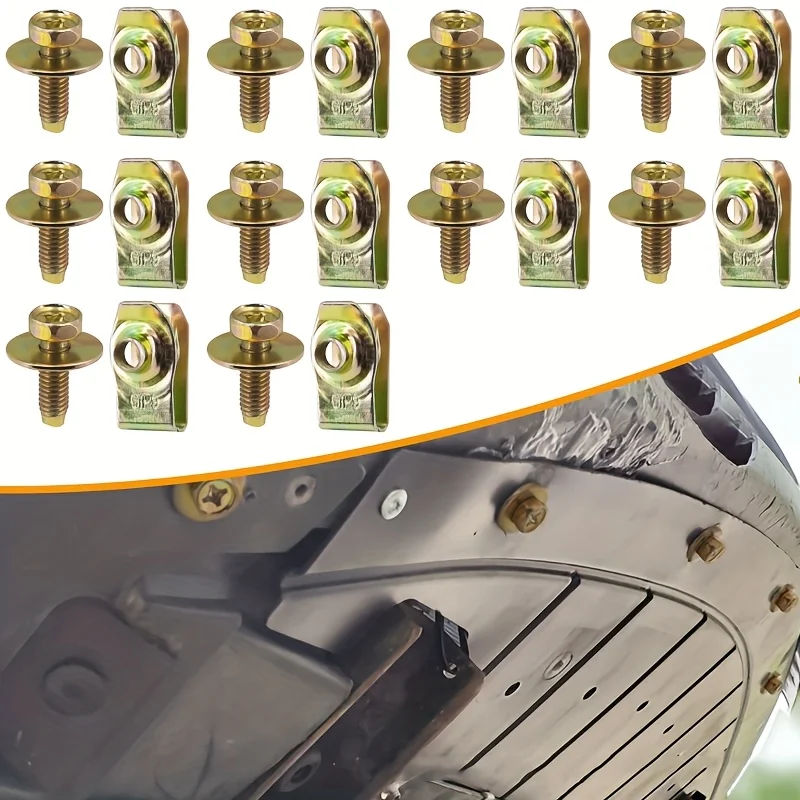 Automotive Repair Threaded Car Clips U-Nut Fasteners Set for Floor Splash Guards Bumper under Bonnet Metal Clips