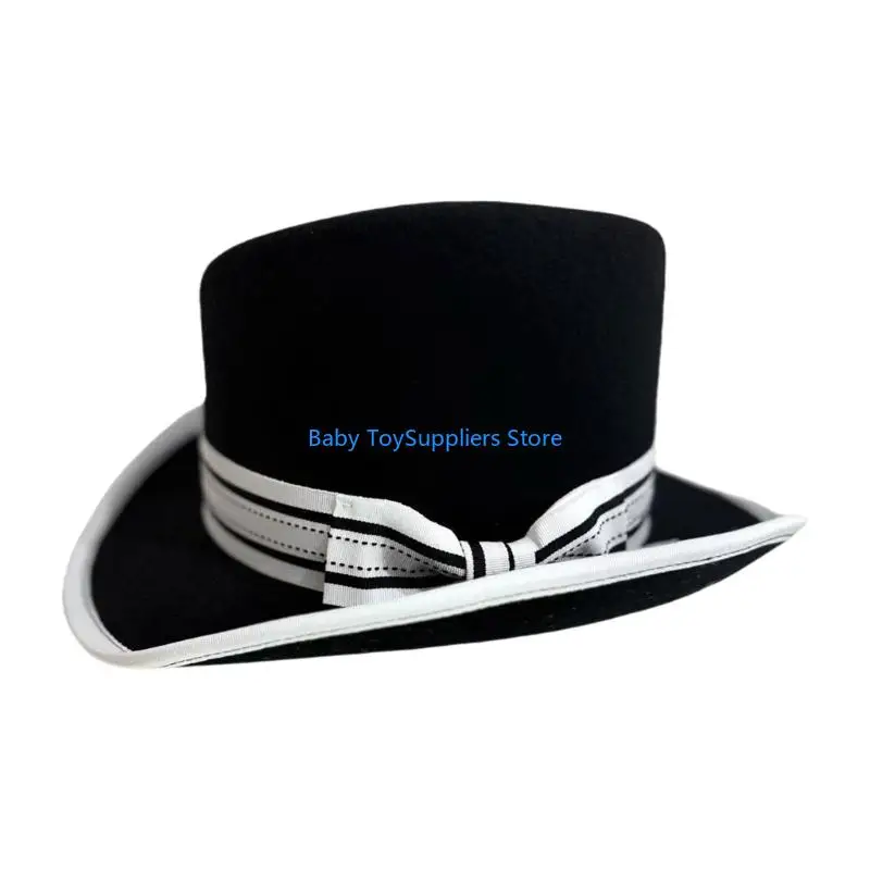 

R1WF Элегантная шерстяная шляпа-котел Косплей Костюм Высокая кепка для путешествий и офиса Торжественное мероприятие Маскарад