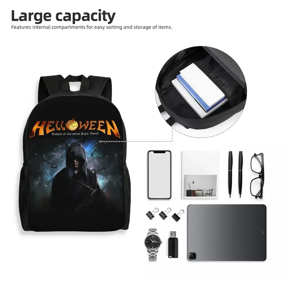 Helloween Keeper Of The Seven Keys Part Backpack for Heavy Metal Rock School College Travel Bags Bookbag Fits 15 Inch Lapto