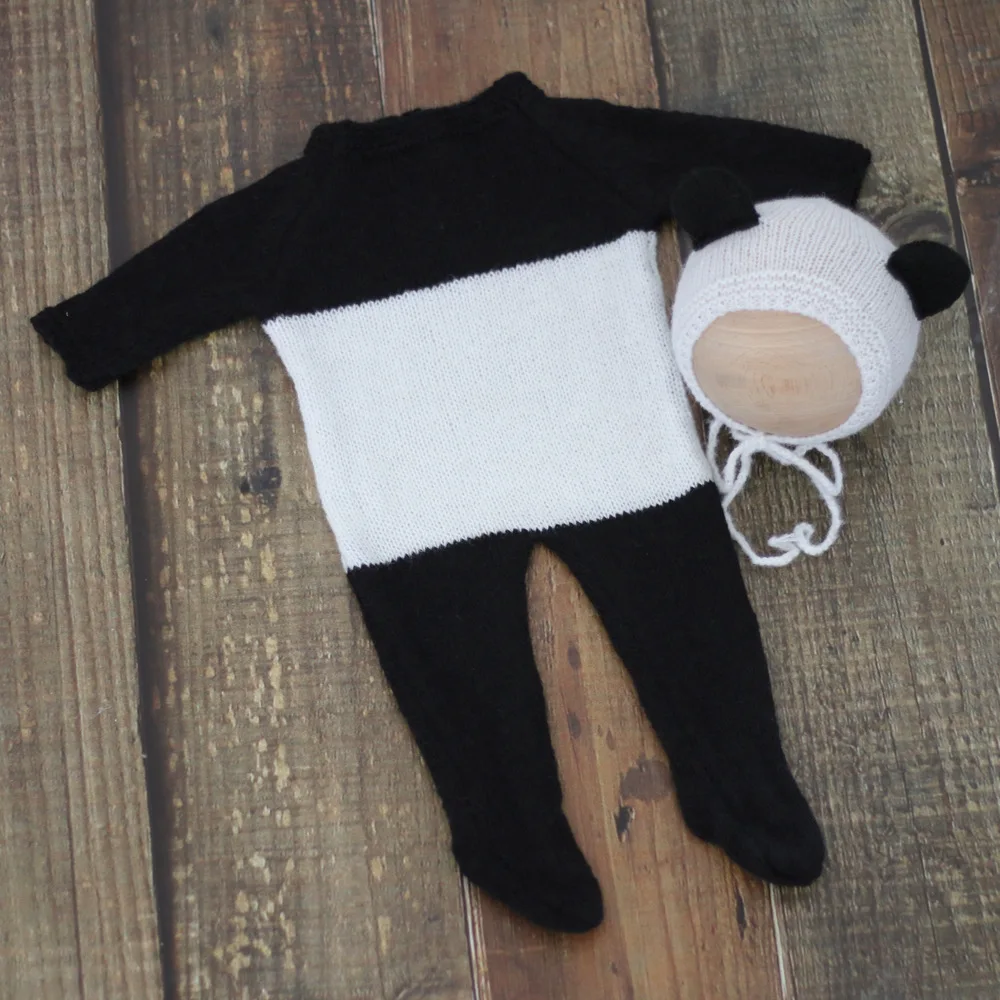 Newborn Baby Photography Panda Clothing Hat+Jumpsuits 2Pcs/Set Infant Studio Photo Props Accessories Mohair Knit Costume Outfits