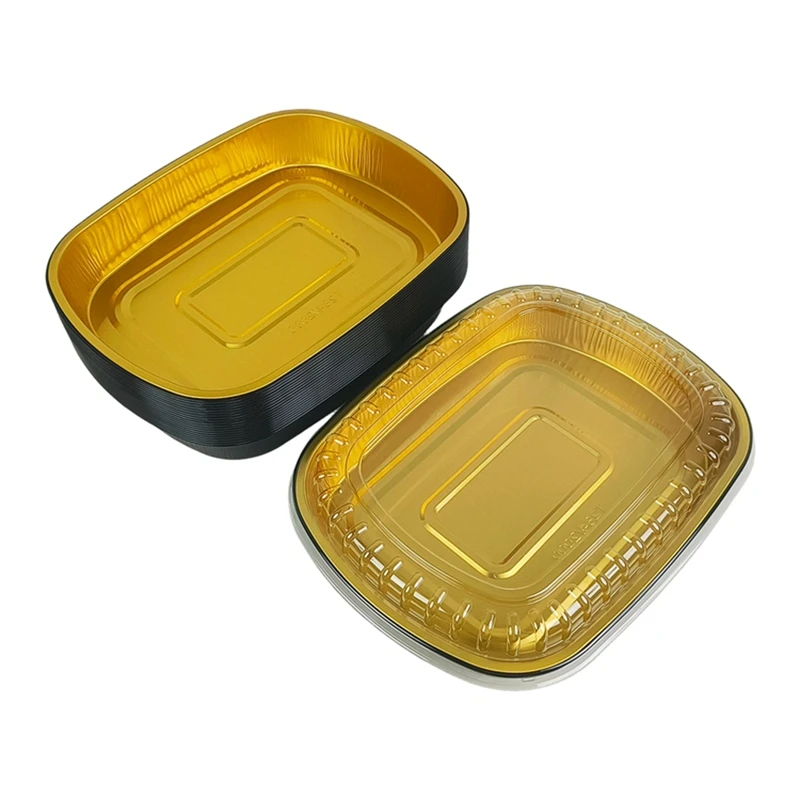 Heavy Duty Black Gold Aluminum Foil Pan 2000ml 10pcs Pack Heat Resistant Disposable Food Containers for Cooking Takeaway
