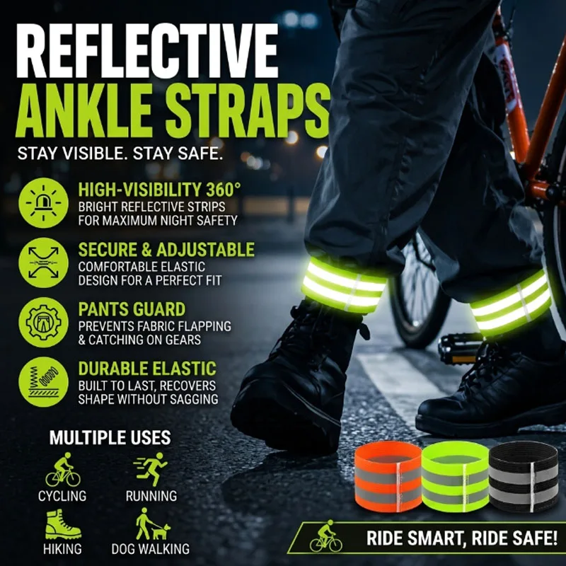 Reflective Leg Bands for Night Cycling, Perfect for Evening Jogging, Keep Your Pants Clean, Improve Visibility on Roads.