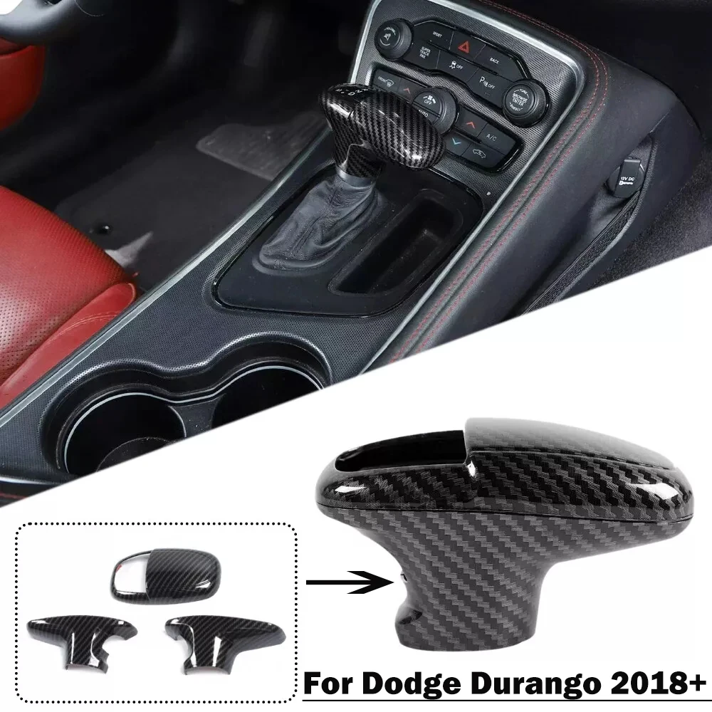 For Dodge Durango 2018+ Black Carbon Fiber Gear Shift Knob Decora Cover ABS Inner Protective Accessory