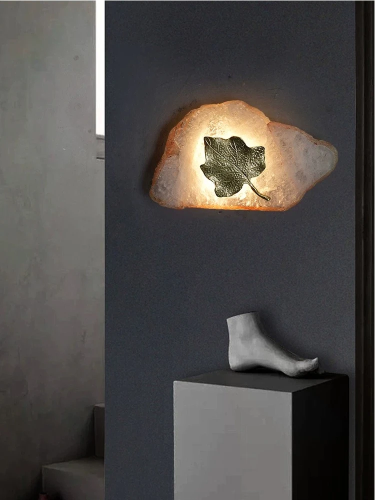 Light Luxury Natural Crystal Stone Wall Lamp Nordic Living Room Bedroom Bedside Lamps Modern and Simple Lighting Fixture