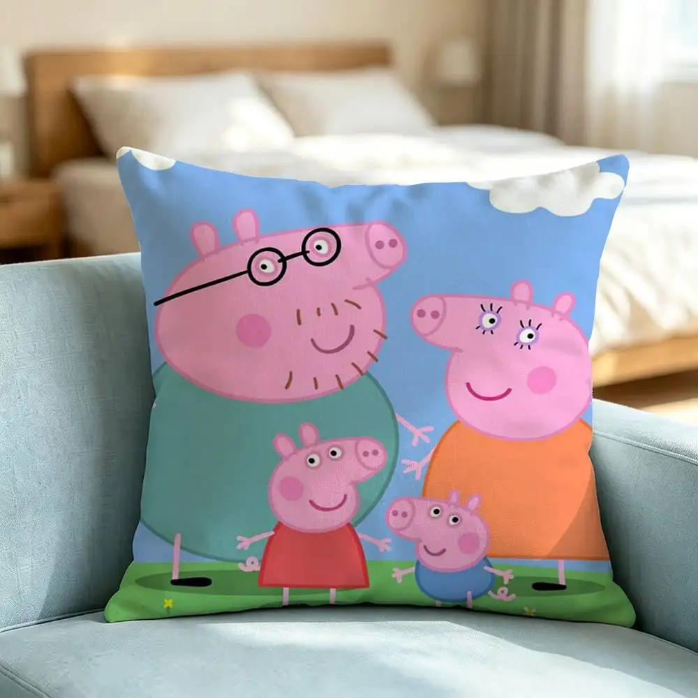 Peppa Pig C-Cartoon P-Pink  Square Double-Sided printed Pillow Case Bedroom Bedside Pillow Sofa Cushion Cover Gift