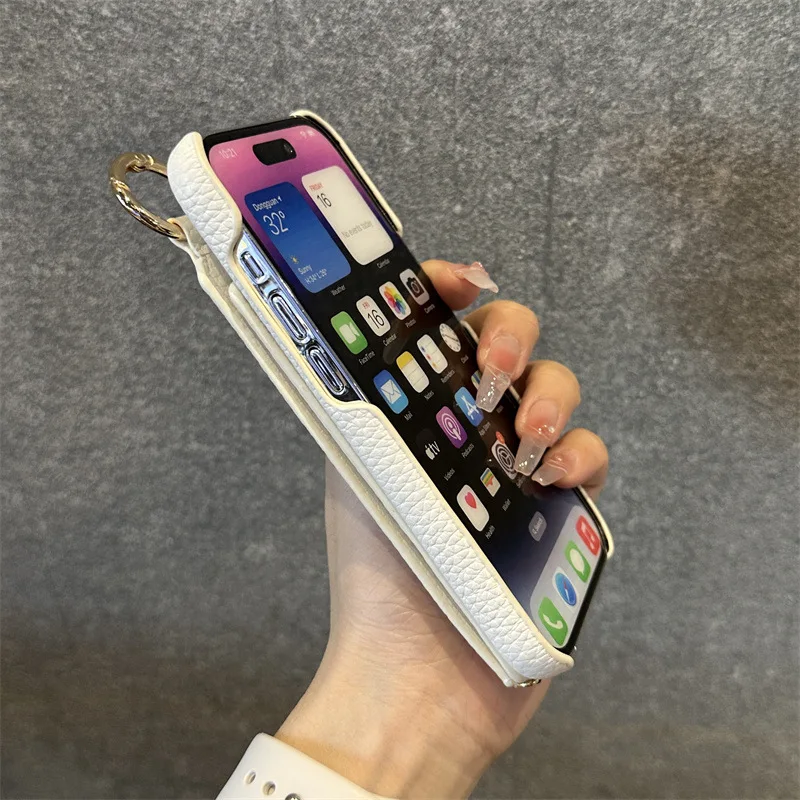 Applicable to Apple 17 mobile phone case 15 fashion leather card wristband iphone14promax advanced sense 13