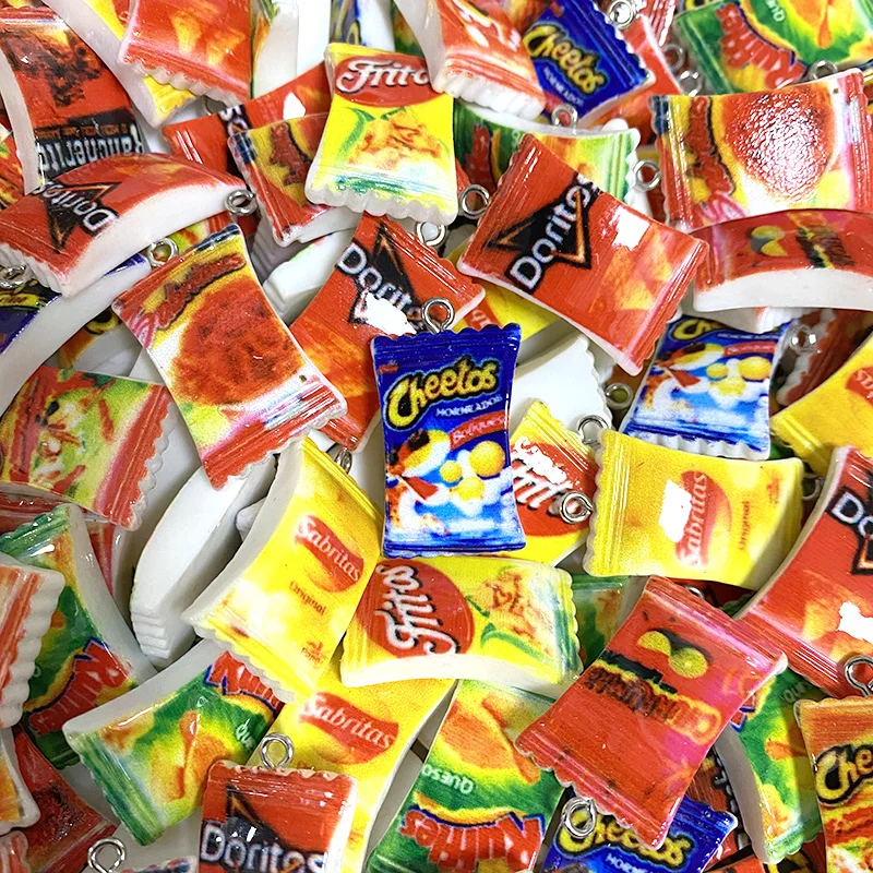 المعلقات الغذائية المضحكة لصنع المجوهرات ، رقائق البطاطس ، كيس الوجبات الخفيفة ، سحر الراتنج ، قلادة ، سلسلة المفاتيح ، القرط ، الصنع ، 24x18 مم