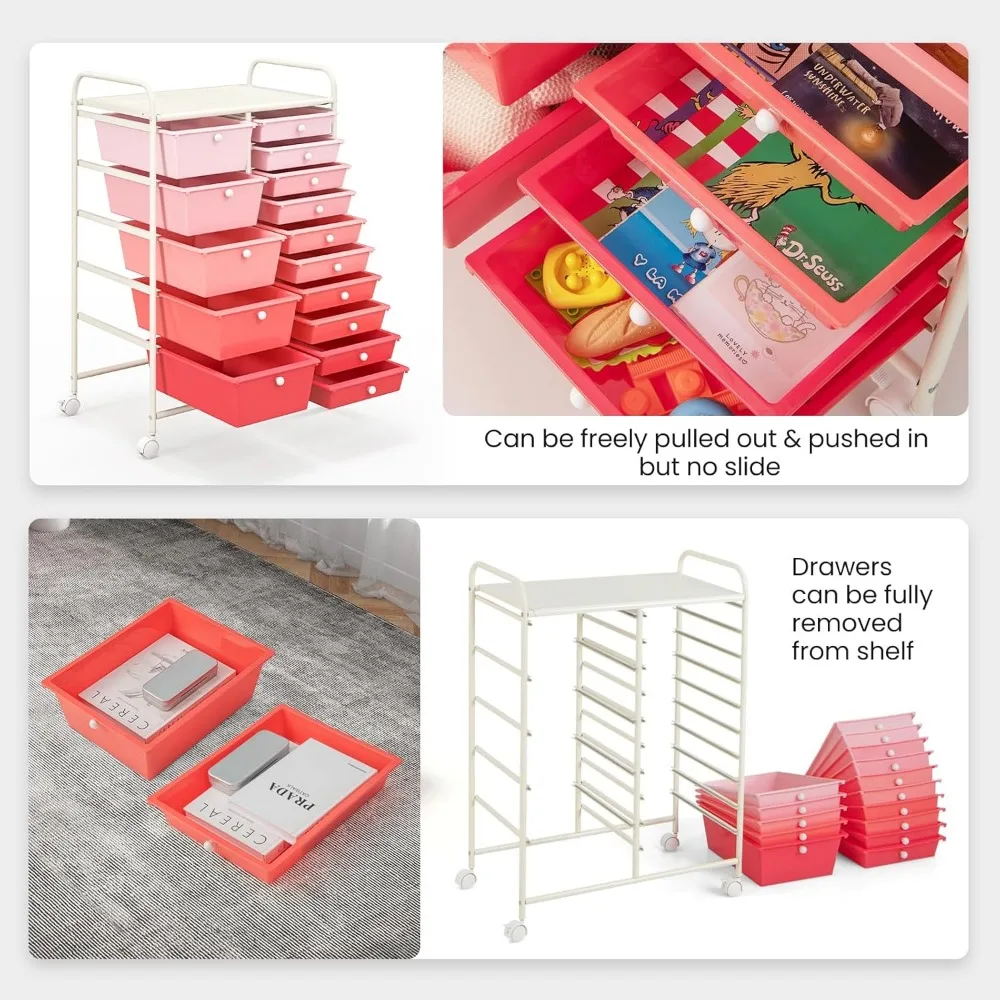 Carrello portaoggetti con ruote a 15 cassetti: carrello organizer per ufficio e scuola, perfetto per carta e forniture per album