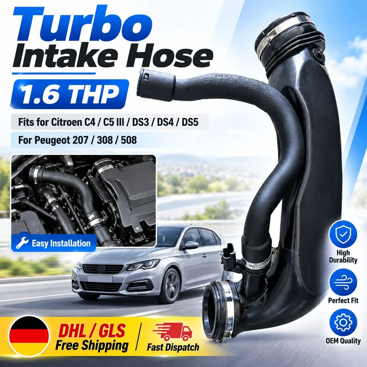 Tubo di aspirazione aria turbo per Citroen C4 C5 III DS3 DS4 DS5 per Peugeot 207 308 508 1.6 THP