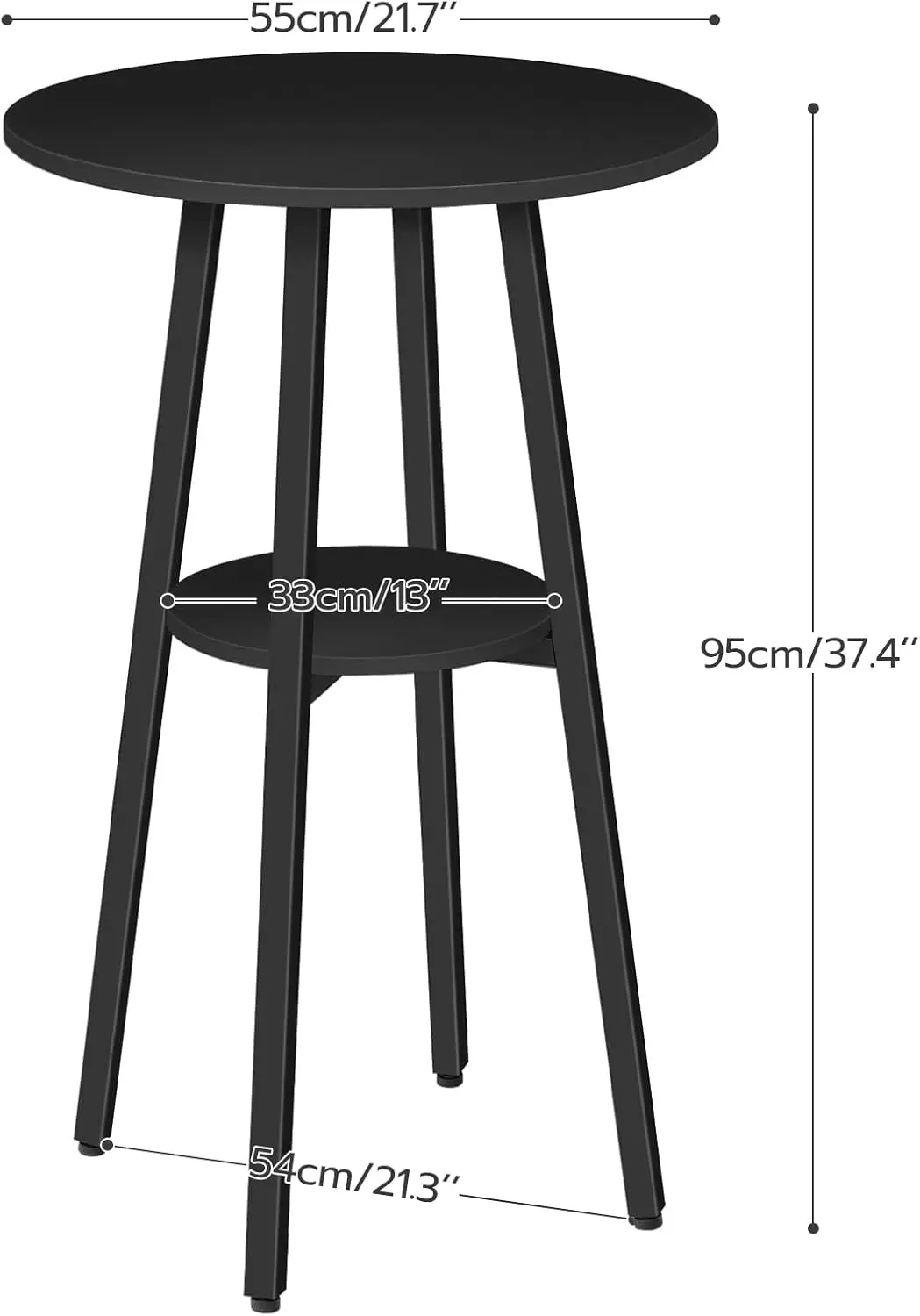2-Tier Bistro Table with Storage, 37.4" High Top Table for Small Spaces, Cocktail Table with Top Particleboard for Kitchen