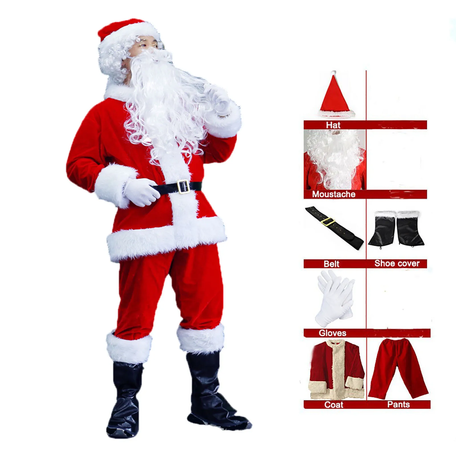 7 pçs traje de papai noel para adultos das mulheres dos homens natal carnaval cosplay vermelho plus size terno adulto fantasia trajes festa conjunto completo