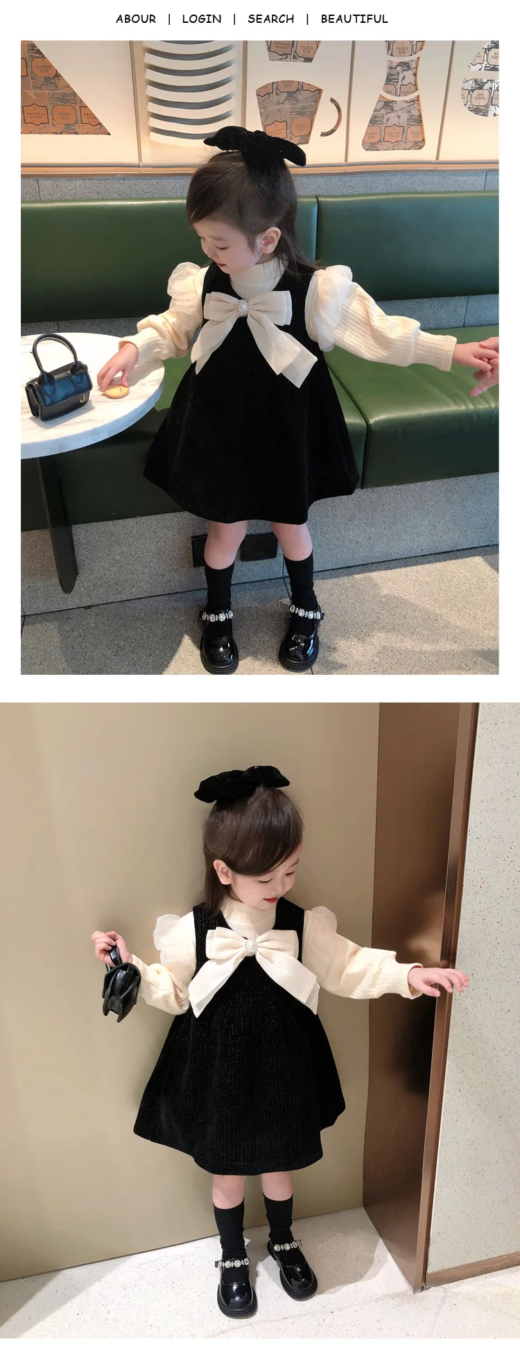 Mädchen Langarm Weiches Tüll-Prinzessinnenkleid Kinder Puffrock Zweiteiliges Innenset Atmungsaktives Bequemes Babykleid Casual – Detail 16