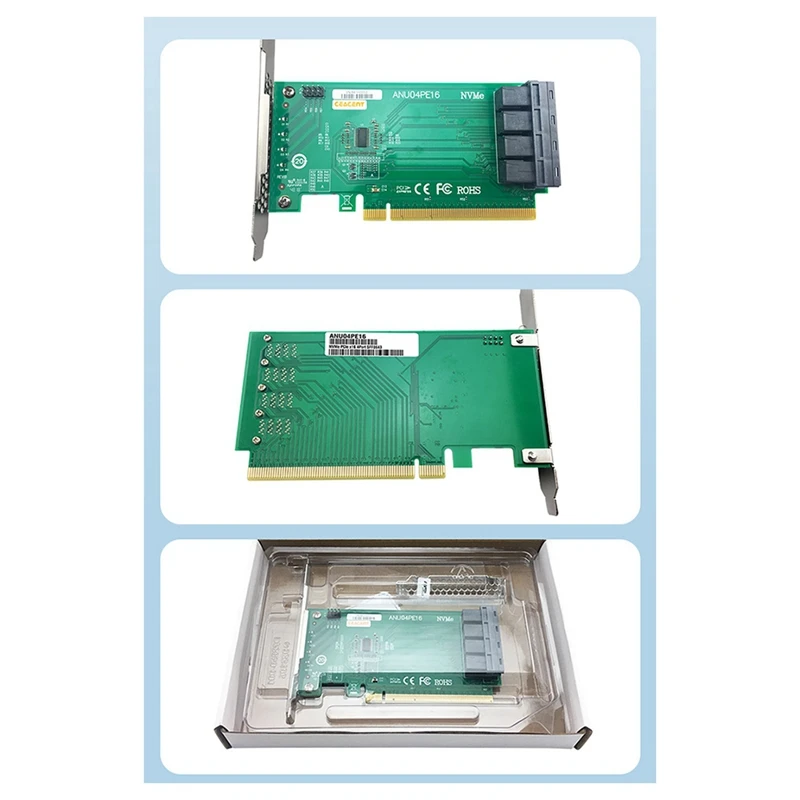 ANU04PE16 Nvme 컨트롤러, SFF8643, 4 포트, Pcie3.0 X16 SSD Exp 라이저 (케이블 없음, 지지대 LSI 8643X2 ~ 8639X2 아님)