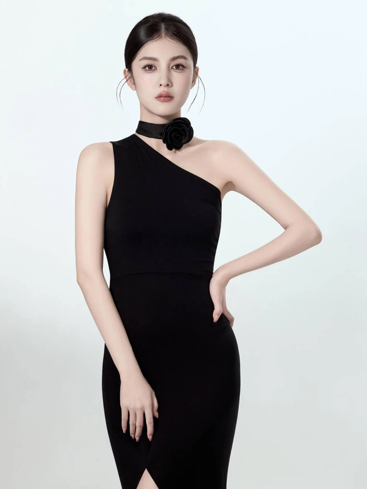 

Новое черное вечернее платье 2026 года в стиле Хепберн для фотосессий в студии, с эффектом портретного освещения, для высокой моды, женская мода