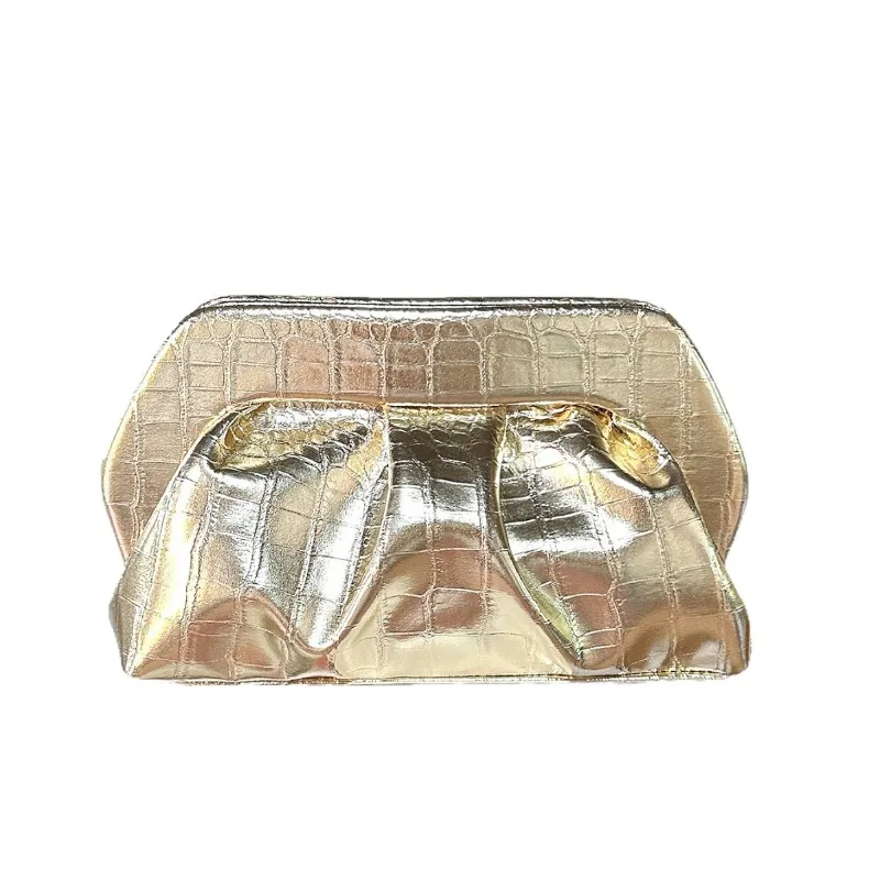 2026 Spring Fashion New Crocodile Pattern Clutch Bag Women's Light Gold Purses Luxury Designer for Dinners/weddings/party