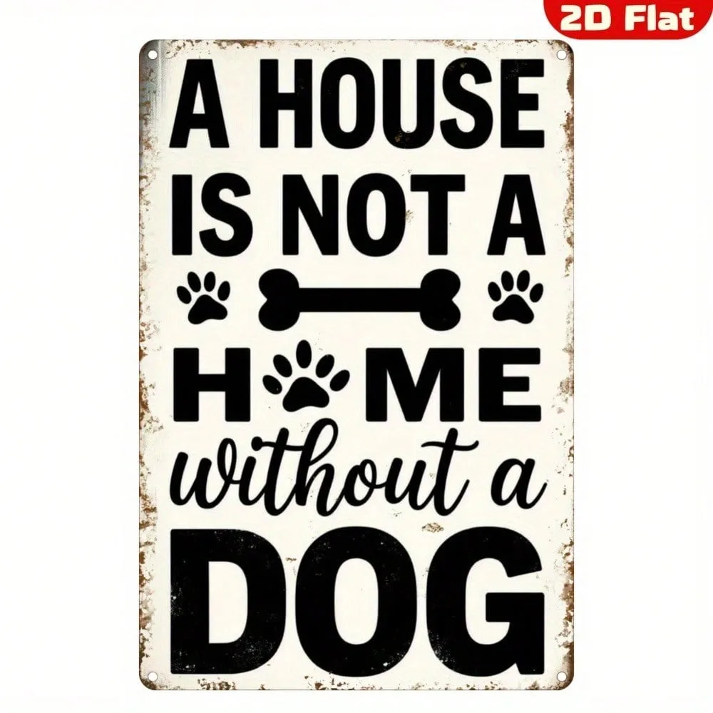 Vintage Rustic Metal Wall Sign- Art Deco Dog Decor with Paw Prints