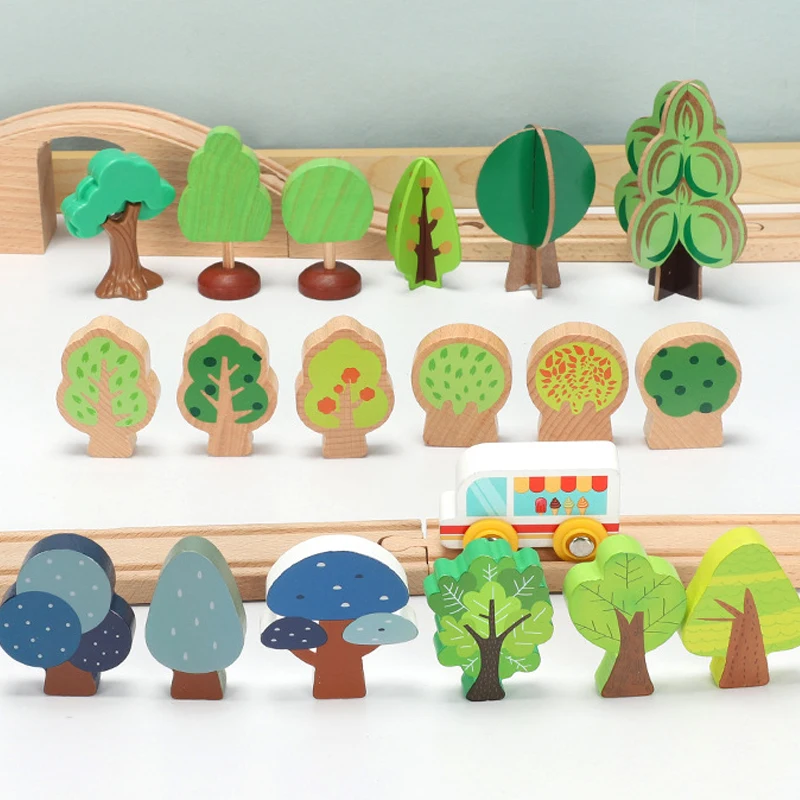 Wooden Track Accessories All Kinds of Wooden/Plastic Trees Forest Painted Trees compatible with All Brands Wooden Train Tracks