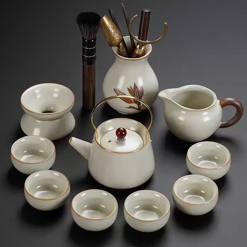 

Премиальный чайный сервиз Crackle Glaze Gaiwan, винтажный керамический чайный сервиз кунг-фу с чашками для чайника, кружка для чая, ситечко для чая, работающий от дома