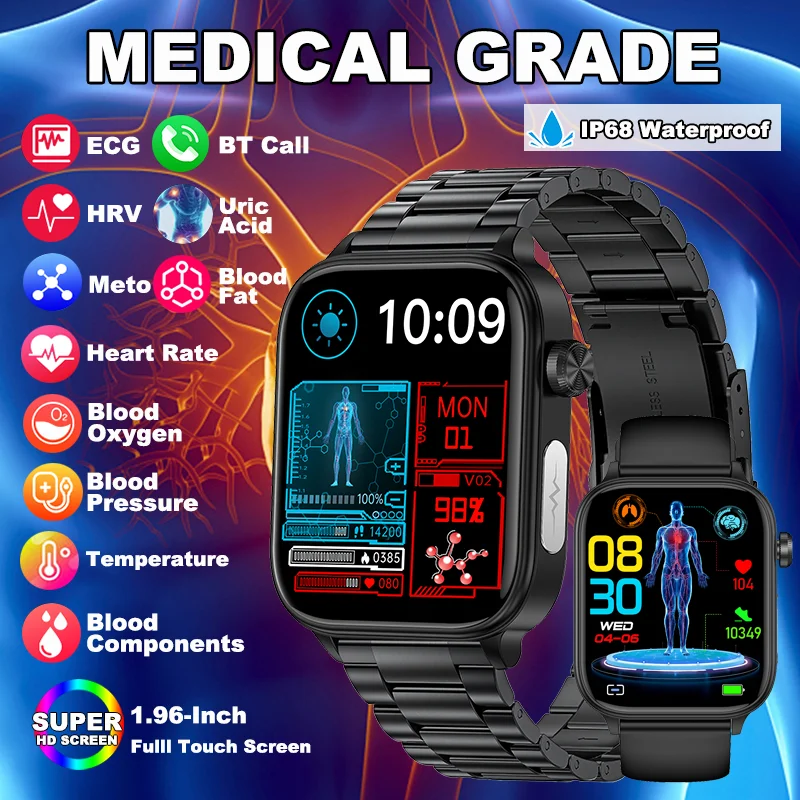 

LIGE 2025 New AI Medical Diagnosis Blood Lipid Uric Acid Blood Pressure Smart Watch Men ECG+PPG Bluetooth Call Health Smartwatch