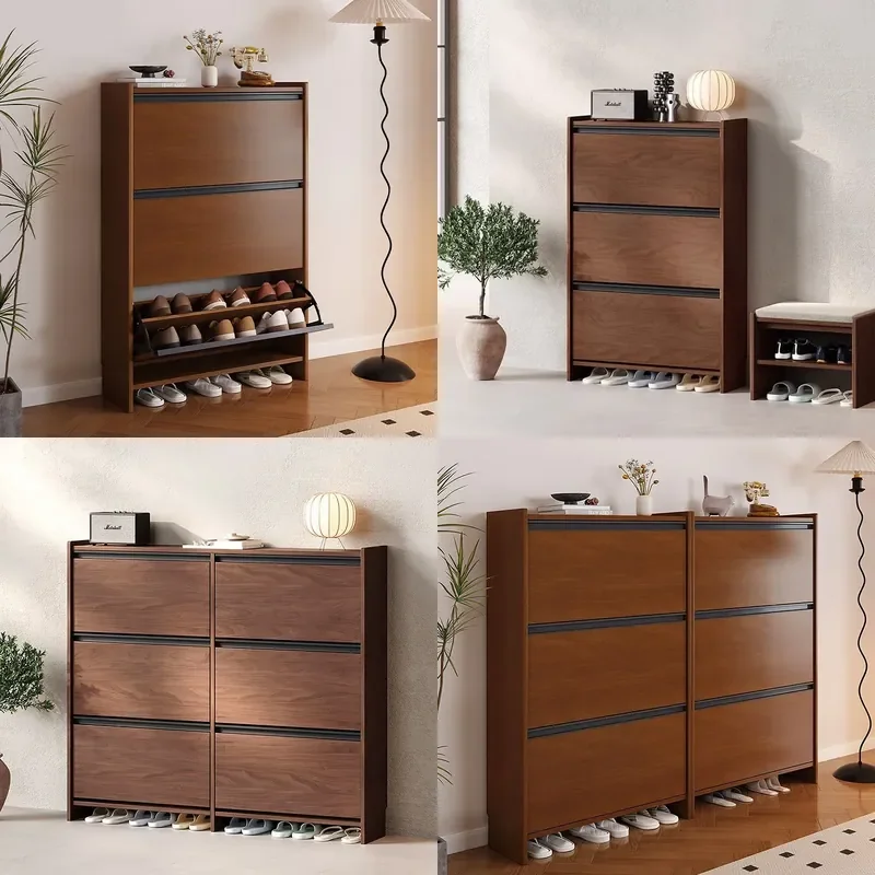 For Solid Wood Tipping Bucket Shoe Cabinet Ultra-thin Entrance Storage Rack Small Narrow Indoor Doorway Corridor Household