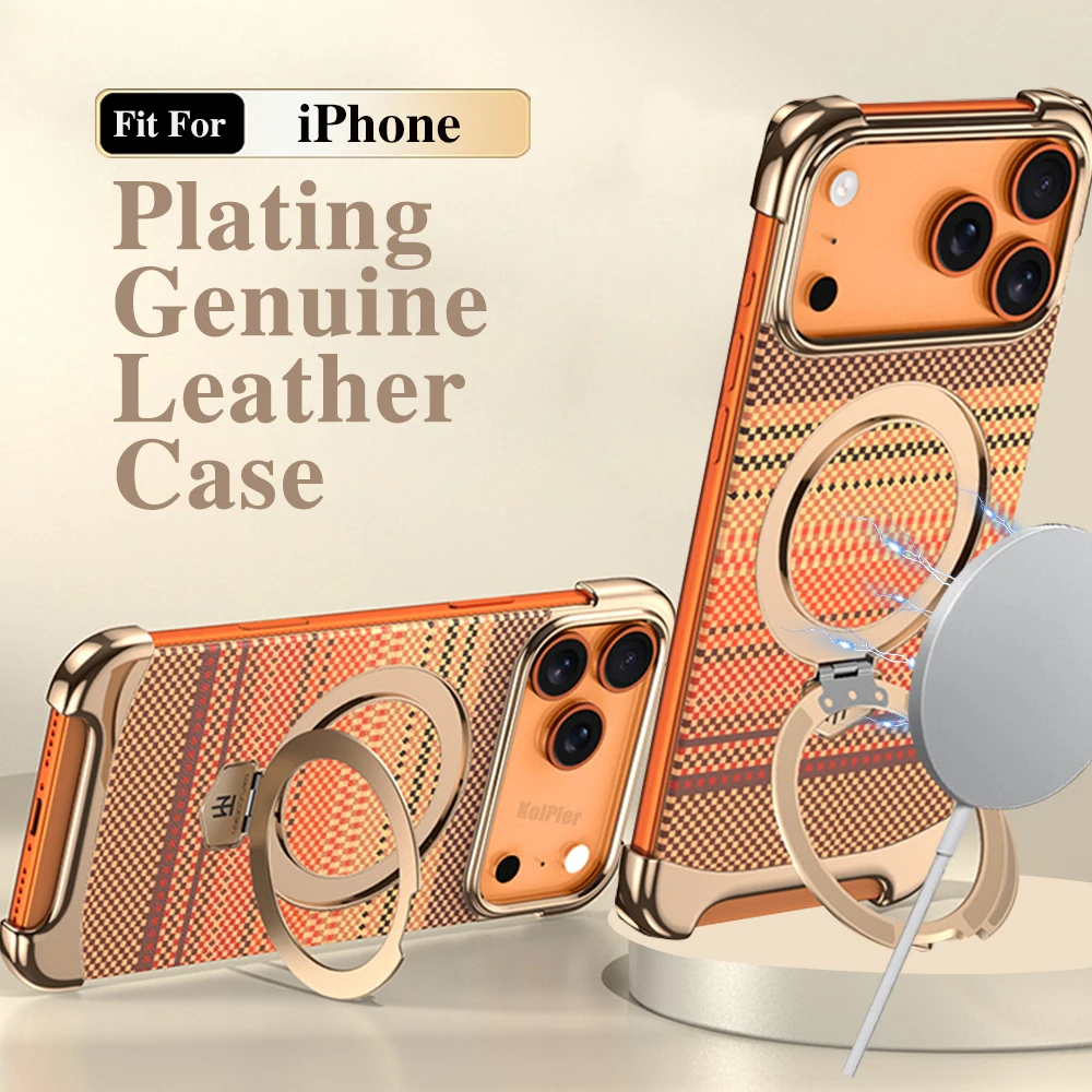 

Роскошный чехол для телефона iPhone 17 PRO MAX 17AIR без границ, кожаный чехол с текстурой из углеродного волокна и магнитным кронштейном