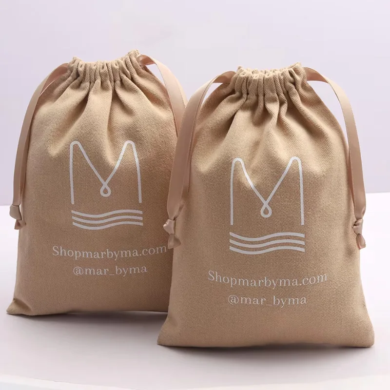 Recyclable Custom Logo Cotton Twill Dust Drawstring Bag Muslin Pouch for Cosmetics Packaging Sack Jewelry Drawstring Pouch