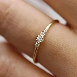 Huitan Exquisite Women Wedding Rings Gold Color Smooth Ring with Three Cubic Zirconia Simple Stylish Female Rings Trendy Jewelry