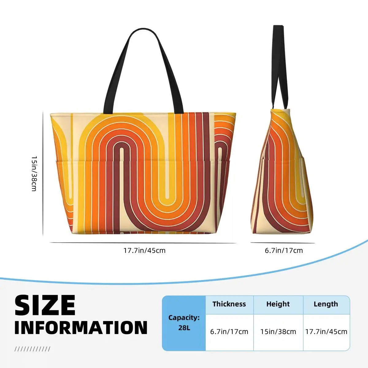 Retro Geometric Double Arch Design 522 Beach Tote Bag Sport Gym Yoga Duffle Large Tote Bag Women Travel Bag Fitness bag