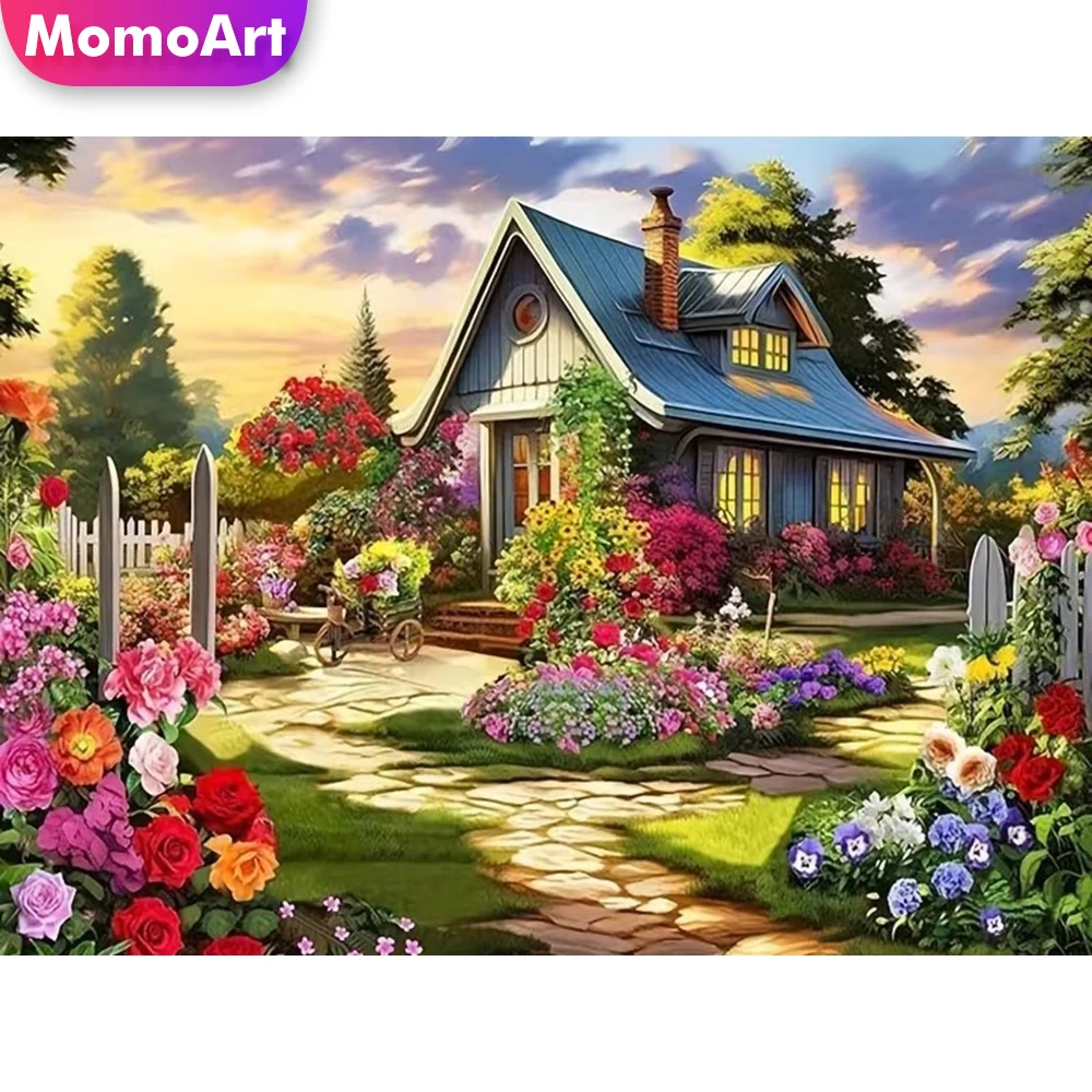 Momoart Kit de Broderie Diamant DIY, Mosaïque de Diamants, Peinture Paysagère de Maison, Strass, Artisanat de Jardin, Loisir Fait Main