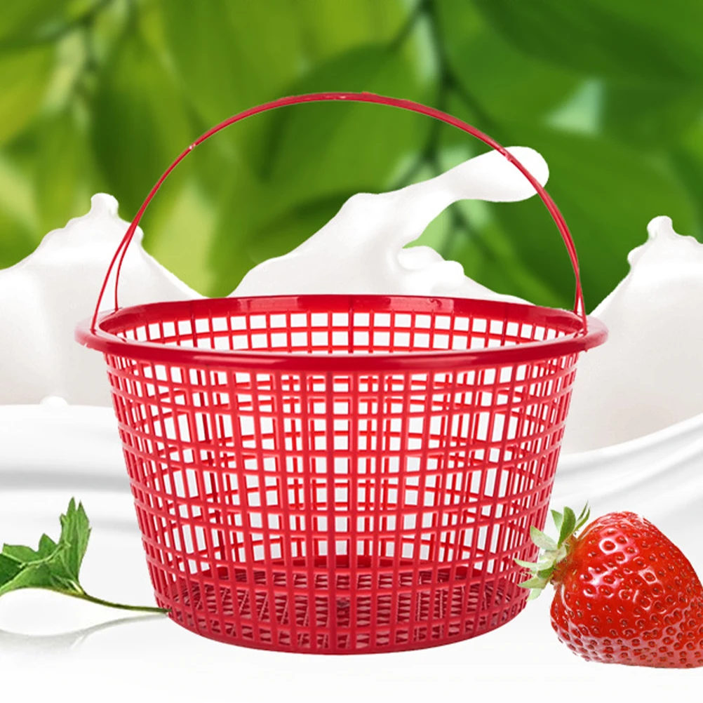 

10pcs Fruit Picking Baskets Strawberry Storage Shopping Home Picnic Toy Bread Round Red 3kg Lightweight Sturdy