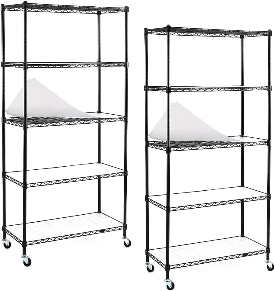 

2-Pack 5-Shelf Shelving Units and Storage on Wheels with Shelf Liners Set of 5, NSF Certified, Adjustable Carbon Steel