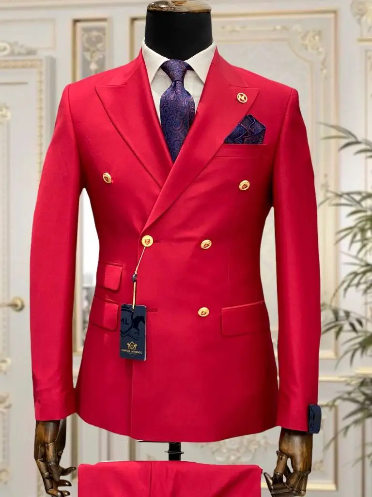 Traje de doble botonadura para hombre, esmoquin ajustado de color azul claro, rojo, verde, para boda, fiesta de negocios, graduación