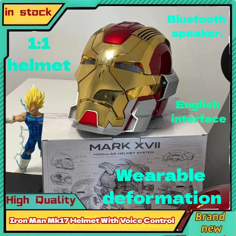 New Iron Man Mk17 Helmet With Voice Control, Wearable, Shape-Shifting, English Control, Jarvis Bluetooth Speaker Spray Effect
