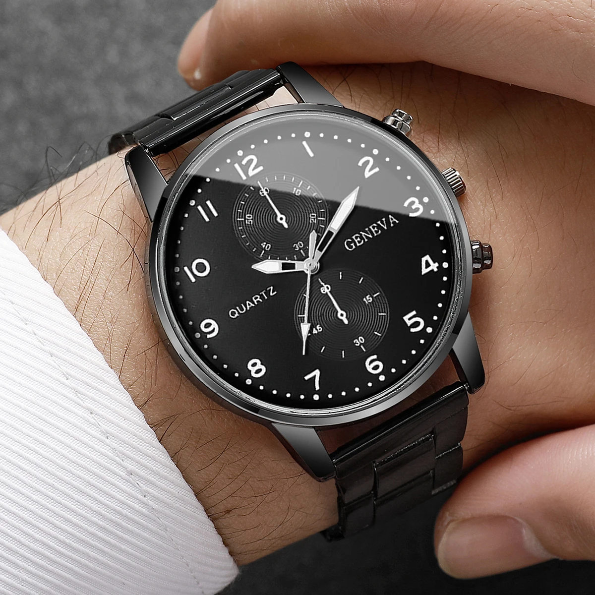 Minimalist black dial digital Roman multifunctional sports men's quartz watch