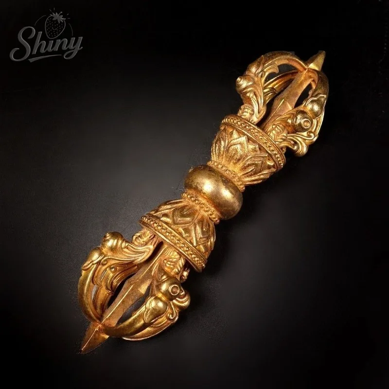 

5.5inch Vintage Brass Vajra Tibetan Buddhist Lama Dorge Decor Hand Carving Religious Supplies Fengshui Ornament Collectibles