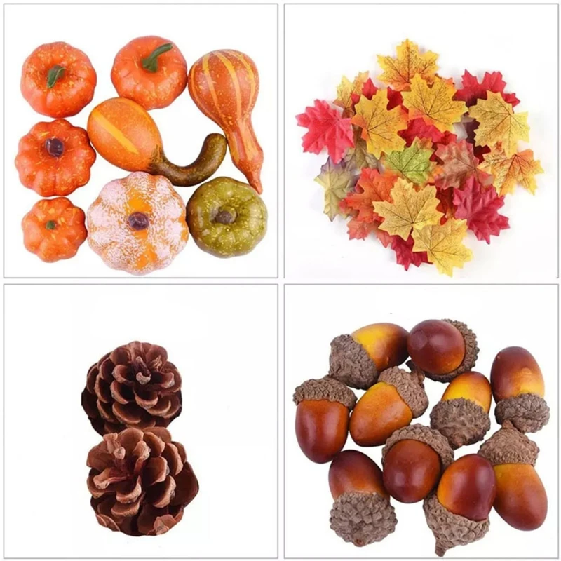 Fall Harvest Decor Props Artificial Mini Pumpkin Gourd Acorn Berries Maple Leaf Artificial Pumpkin Diy Craft Simulation