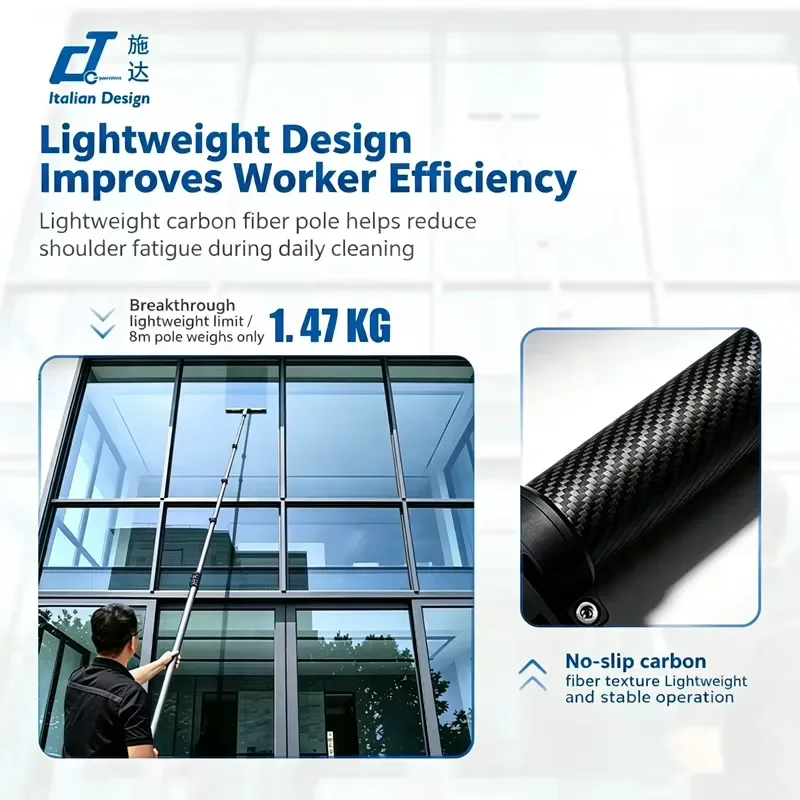 High Rise Window Cleaning Tools 8 Meter 6 Section Twist Carbon Fiber Telescopic Pole