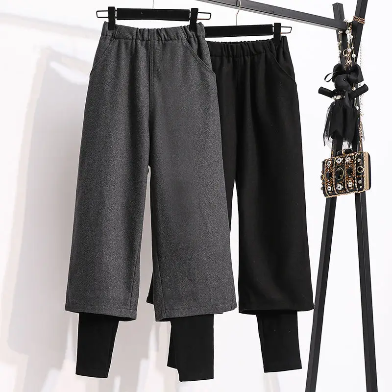 

Autumn Winter Simplicity Woolen Cloth Solid Color Straight Women Elegant Temperament Wide Leg Elegant All-match Casual Pants