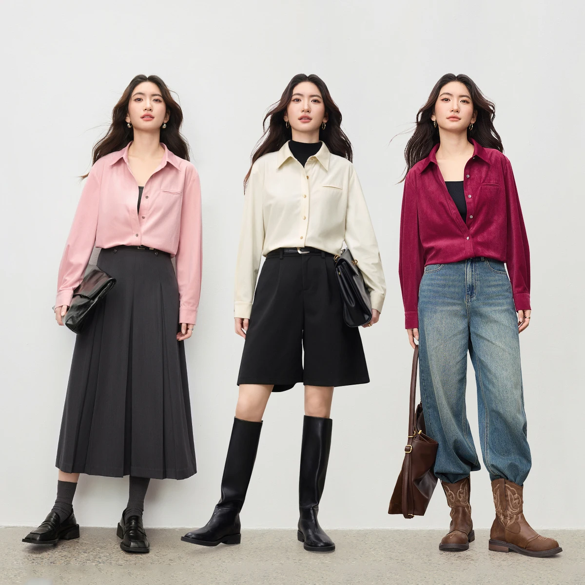 

SENTUBILA Women‘s Corduroy Shirts 2025 Autumn Temperament Commute Solid Blouse Long Sleeve Shirt Tops 161CA6486X